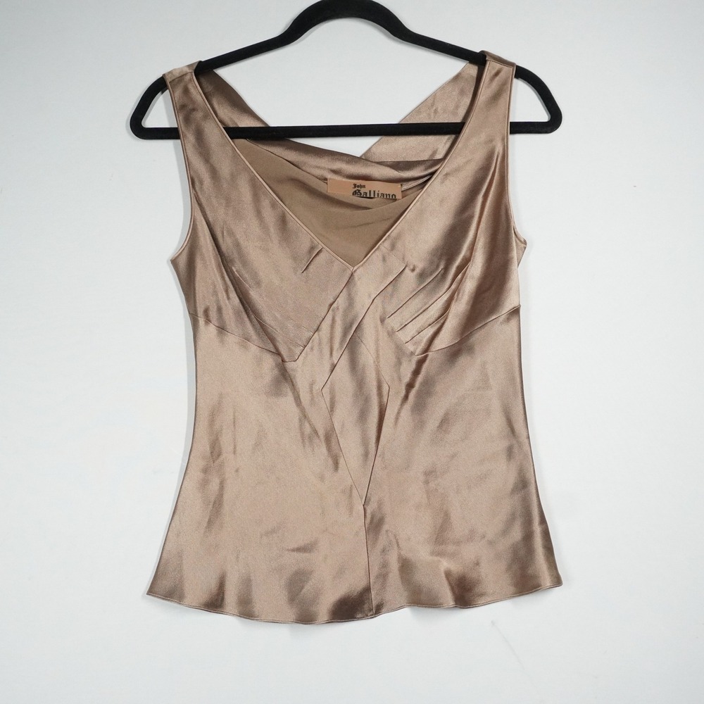 Y2K John Galliano Bronze Satin V-Neck Babydoll Cowl Back Blouse France NWT 38